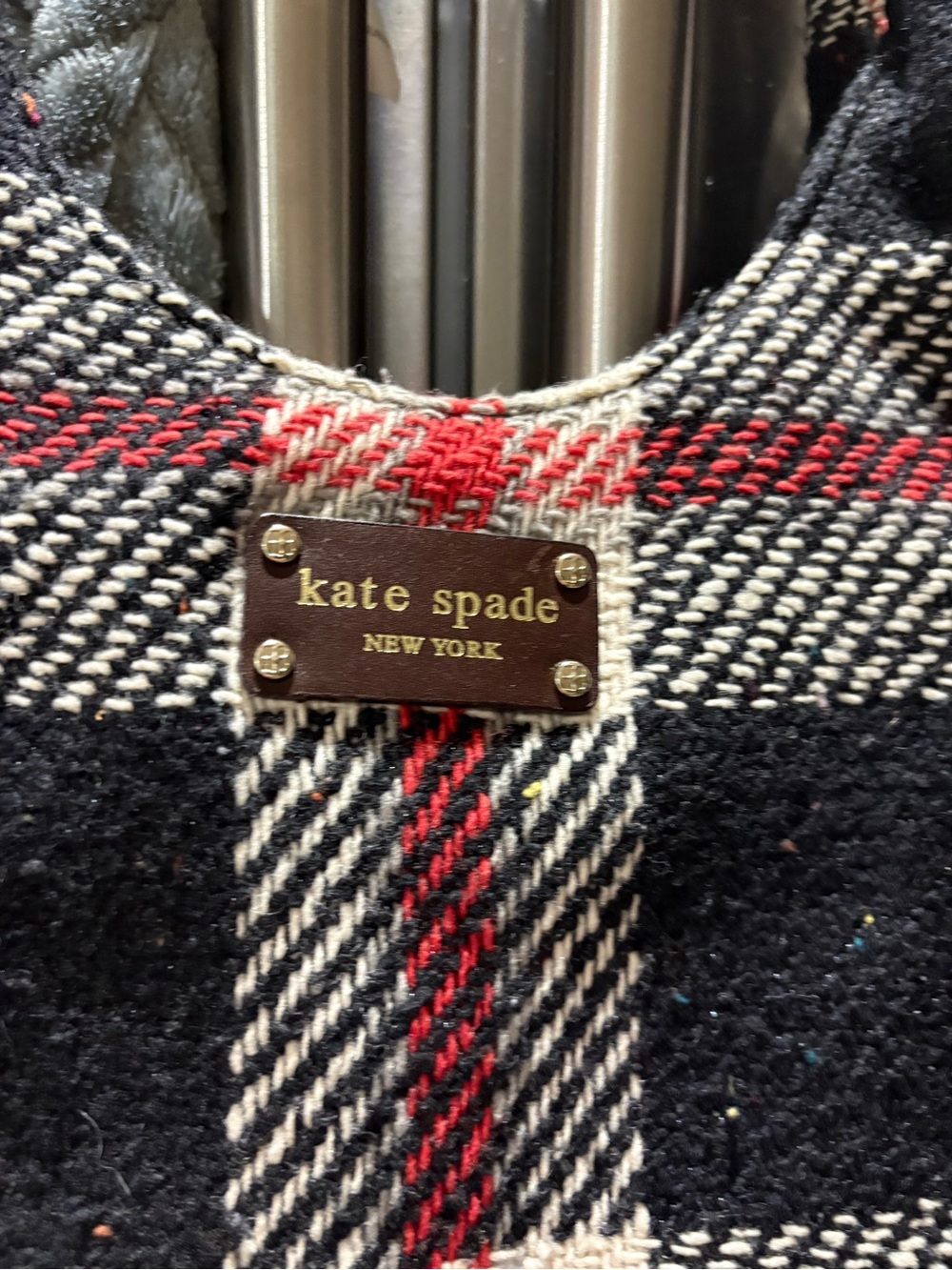 kate spade Black, White & Red Plaid Wool Hobo Bag - Picture 2 of 12